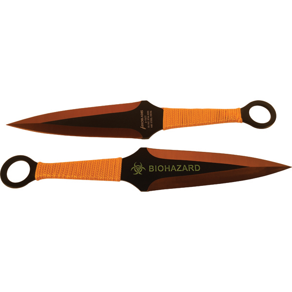 2 Piece Throwing Knife Black Gold Color BioHazard view 4